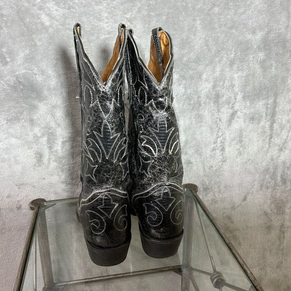 J.B. Dillon Women’s 8B Genuine GOAT Black Distressed Cowboy Boots Embroidered
